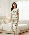 White Love Printed Shirt And Trouser