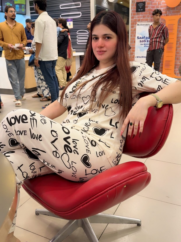 White Love Printed Shirt And Trouser